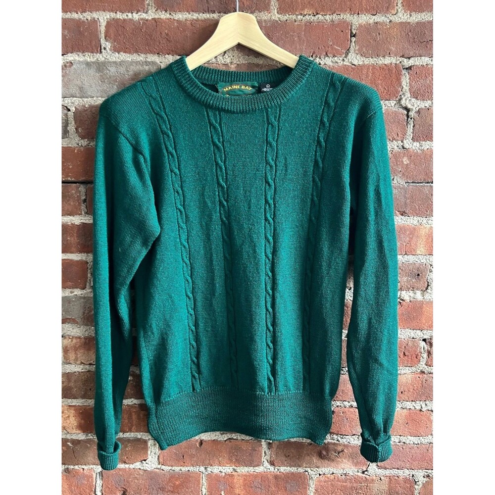 Vintage Forest Green Cable-Knit Crewneck Wool Sweater Men’s Size M Granola 90s